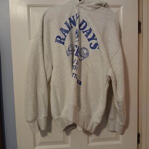 American Eagle Outfitters Heather Gray Hoodie with Blue Print
